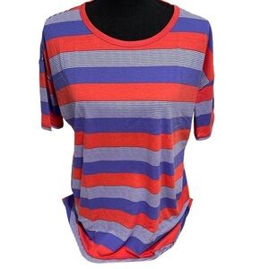 LulaRoe Irma Tunic Short Sleeve Stripes Pattern  Red Purple White XXS-XS 00-0